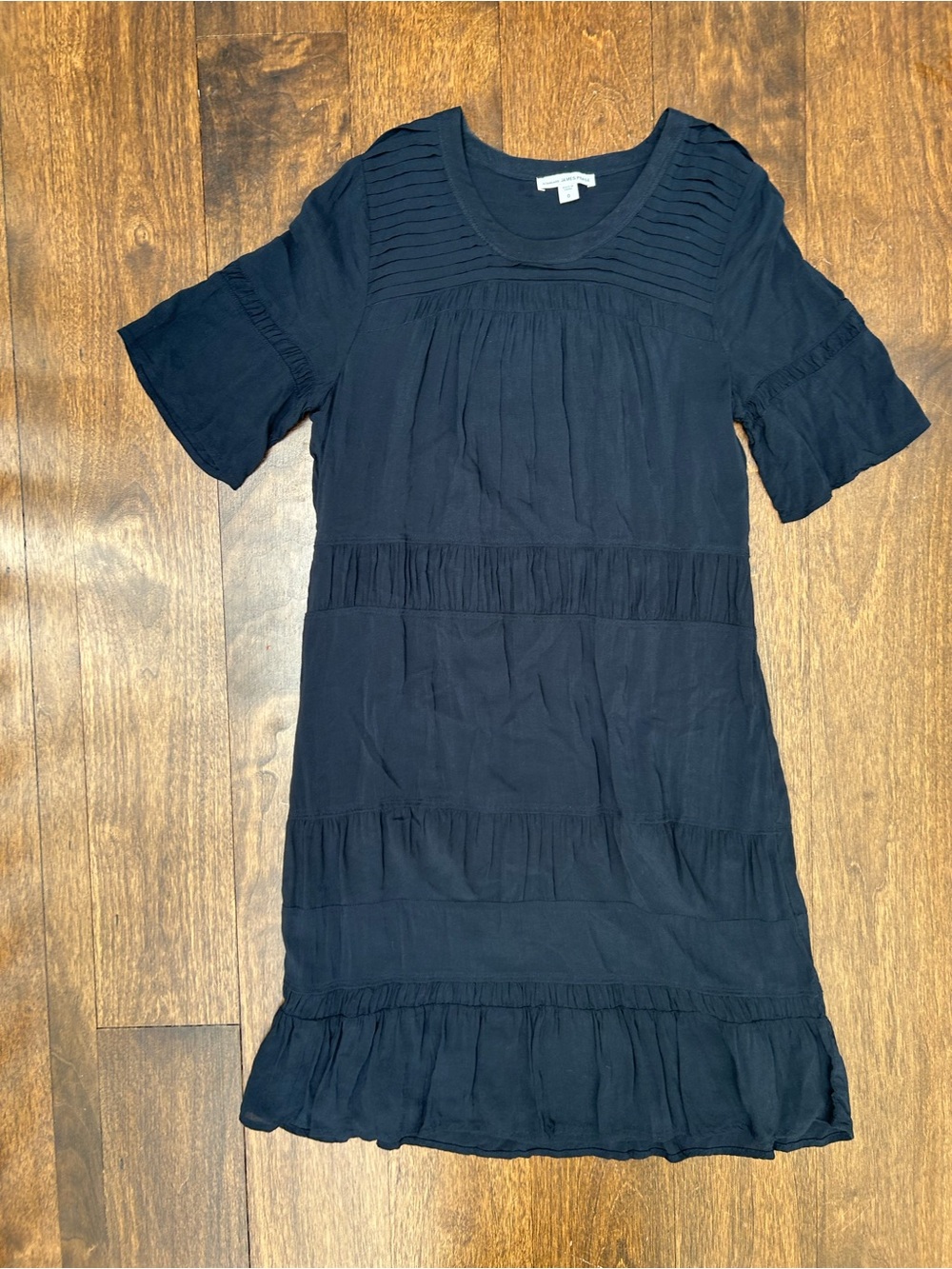 James Perse Navy Short Sleeve Tiered Ruffle Dress